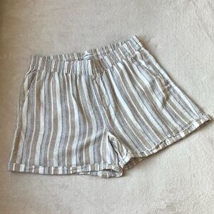 Frank & Oak High Waist Striped Shorts - Cream and Gray